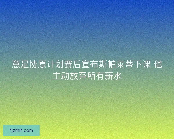 意足协原计划赛后宣布斯帕莱蒂下课 他主动放弃所有薪水